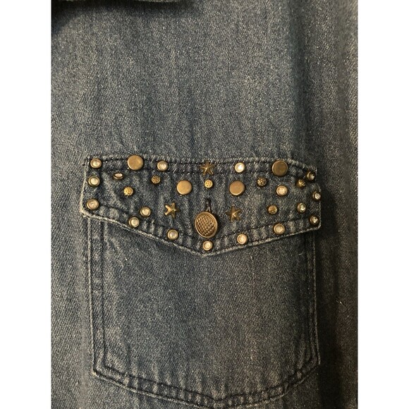 Vtg Y2K Denim Studded Jacket Rhinestones Blue Jean 1X Pockets OUT BROOK - Picture 3 of 11